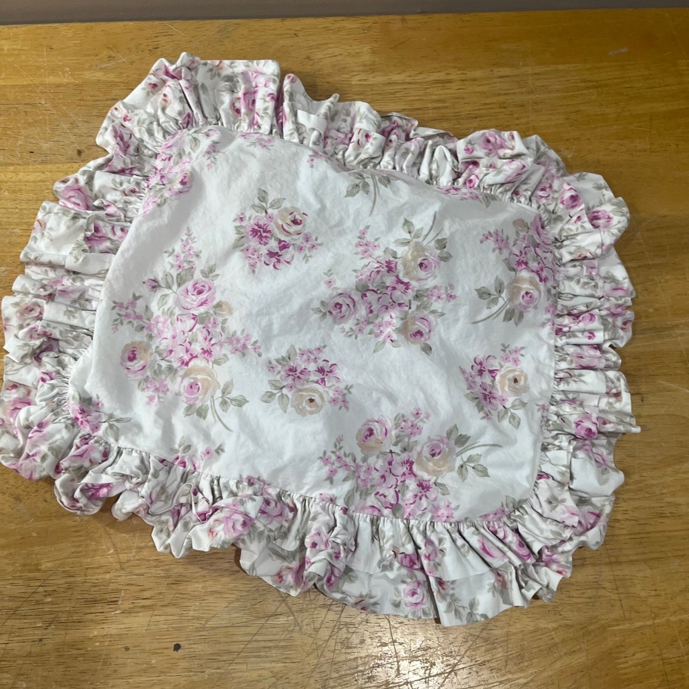 Simply Shabby Chic Pink Rose Floral Ruffled Throw Pillow Cover Cottagecore‎ Vtg